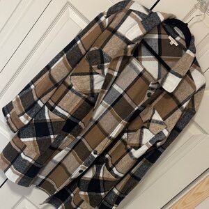 JODIFL Woman’s Casual Plaid Schacket- Brown, Black, and White
